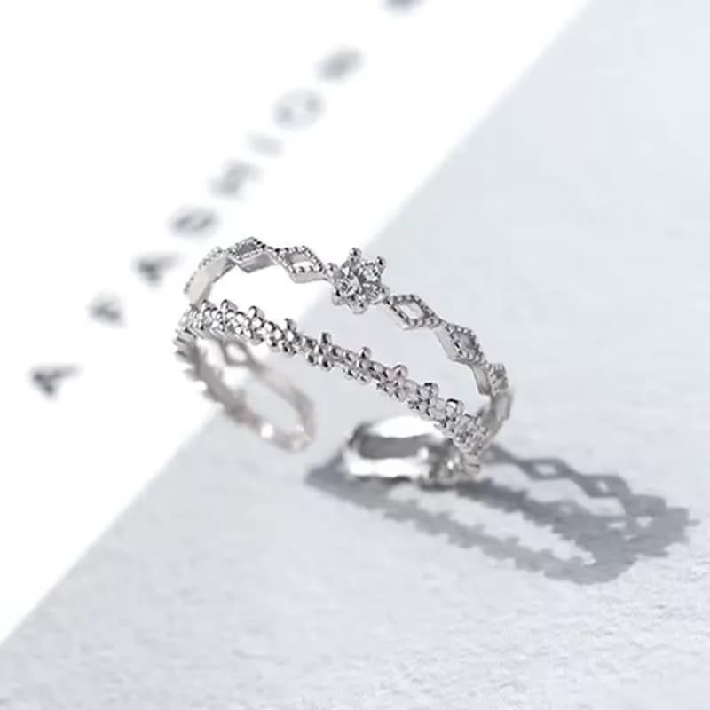 Florence 925 Sterling Silver Flower CZ Ring Adjustable Lace