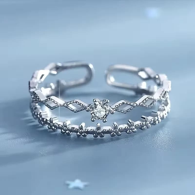 Anello a fiore in argento 925 con zirconi, regolabile Florence