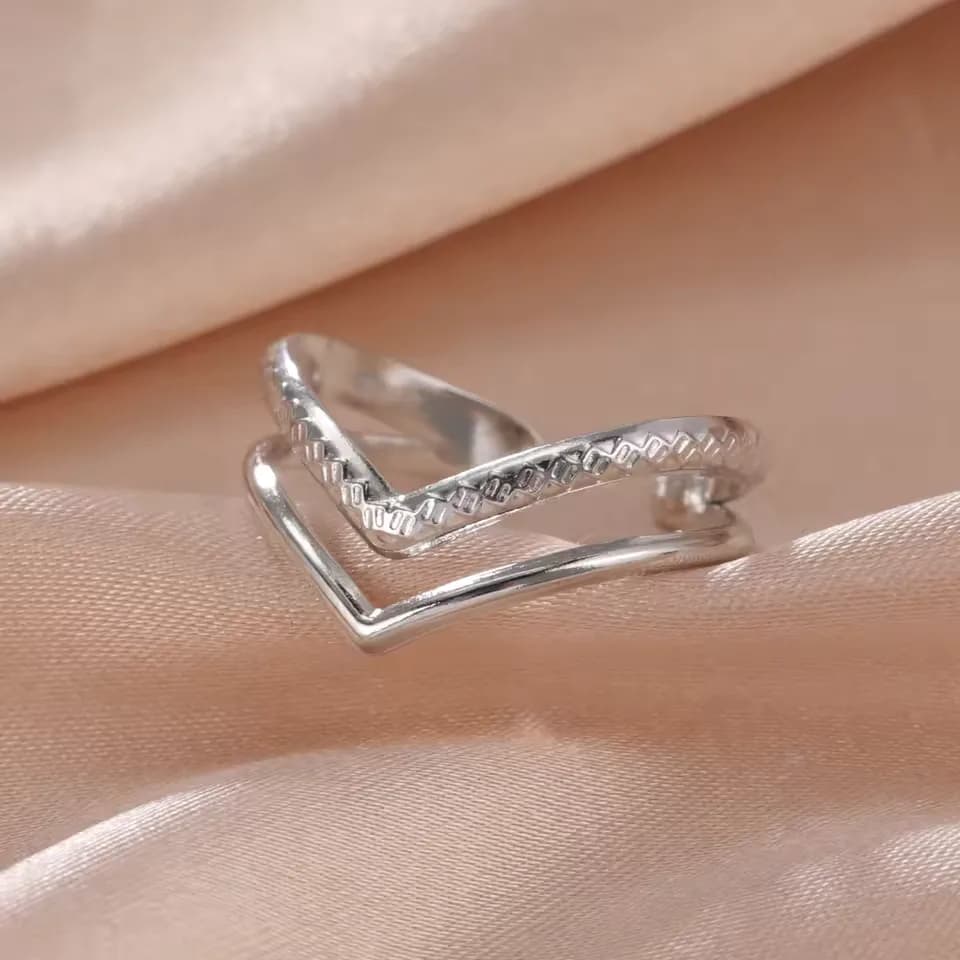 Regal Double-Layer 18K Gold Plated Stainless Steel Open Ring