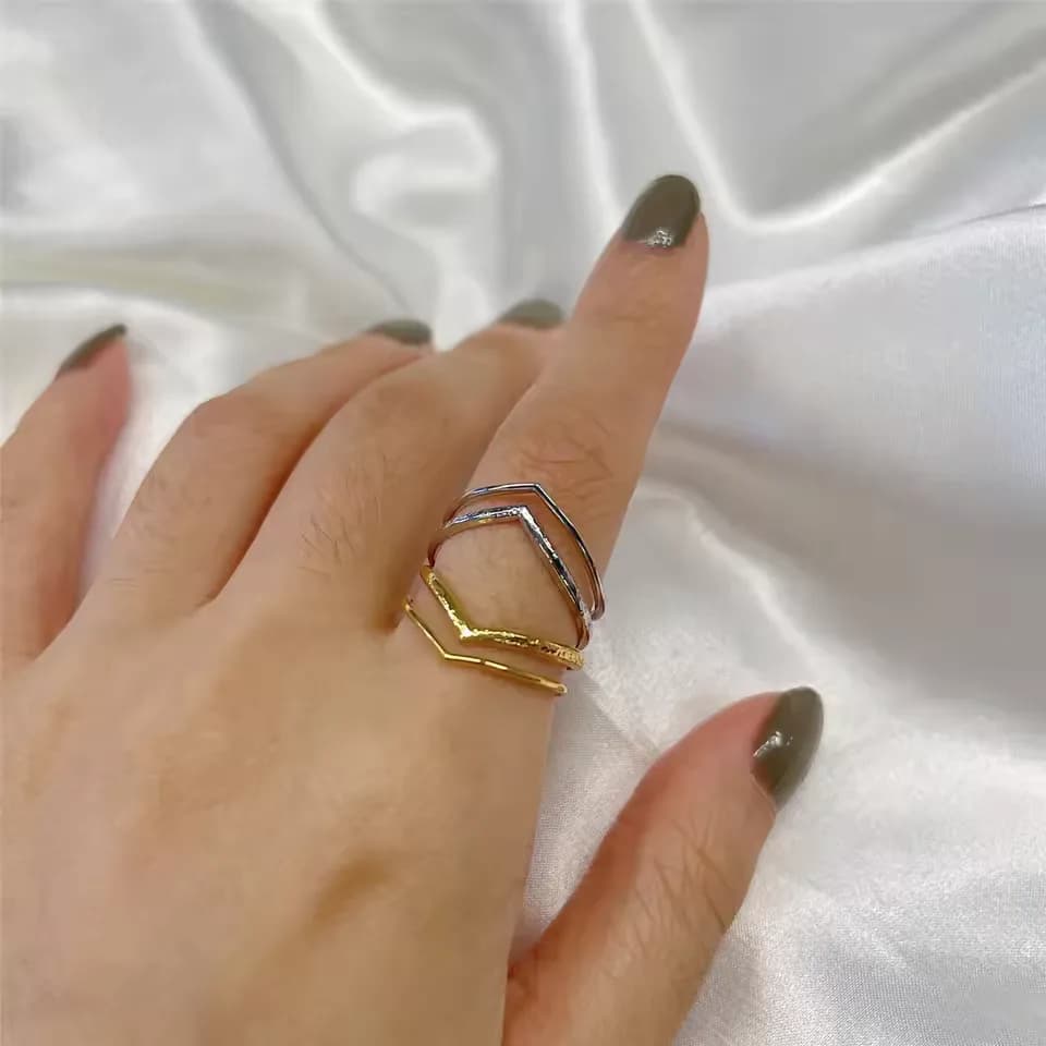 Regal Double-Layer 18K Gold Plated Stainless Steel Open Ring