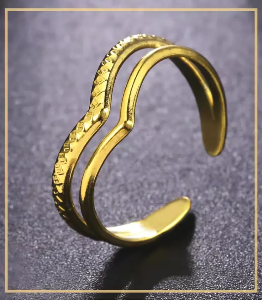 Regal Double-Layer 18K Gold Plated Stainless Steel Open Ring