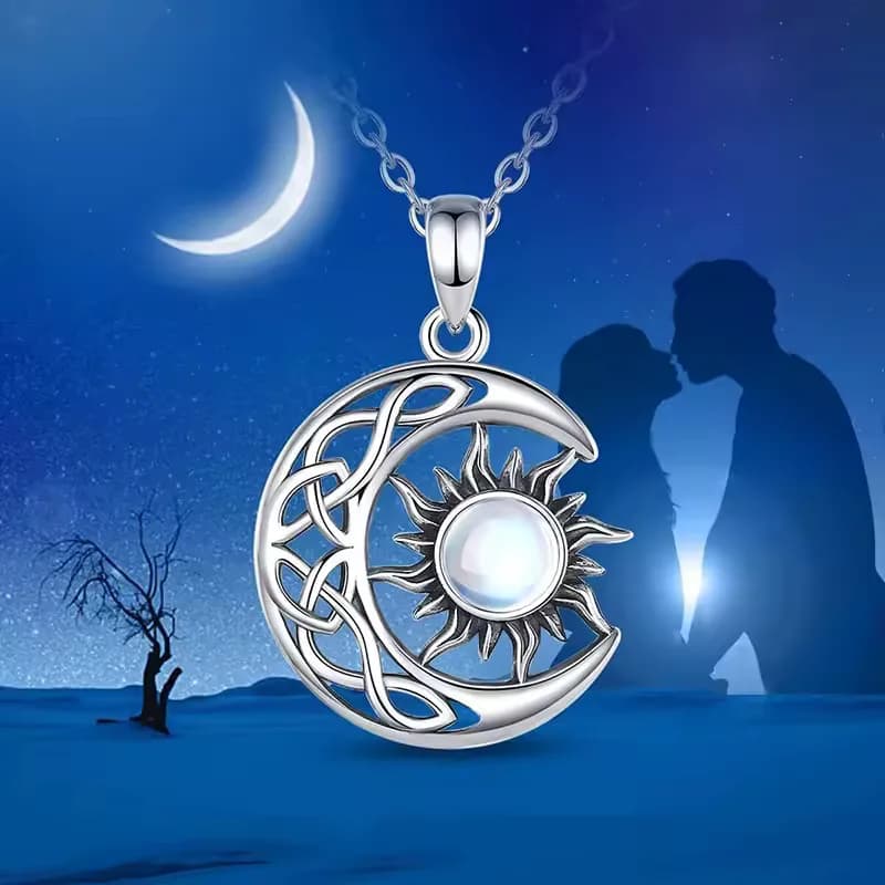 LunaSol Vintage Moon and Sun Pendant Necklace