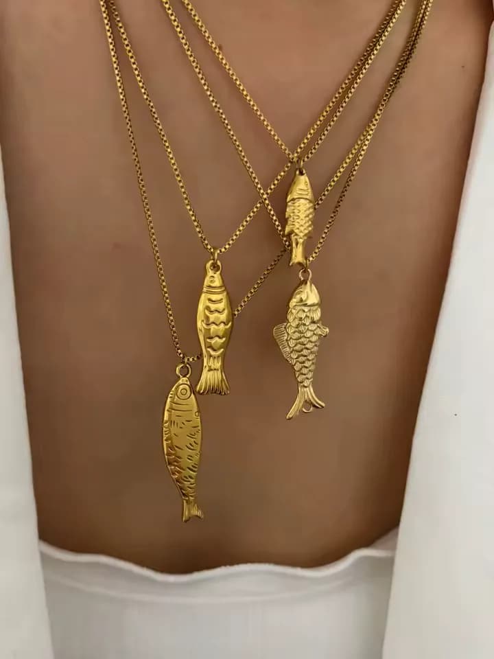 AquaPisces Gold Plated Fish Pendant Necklace