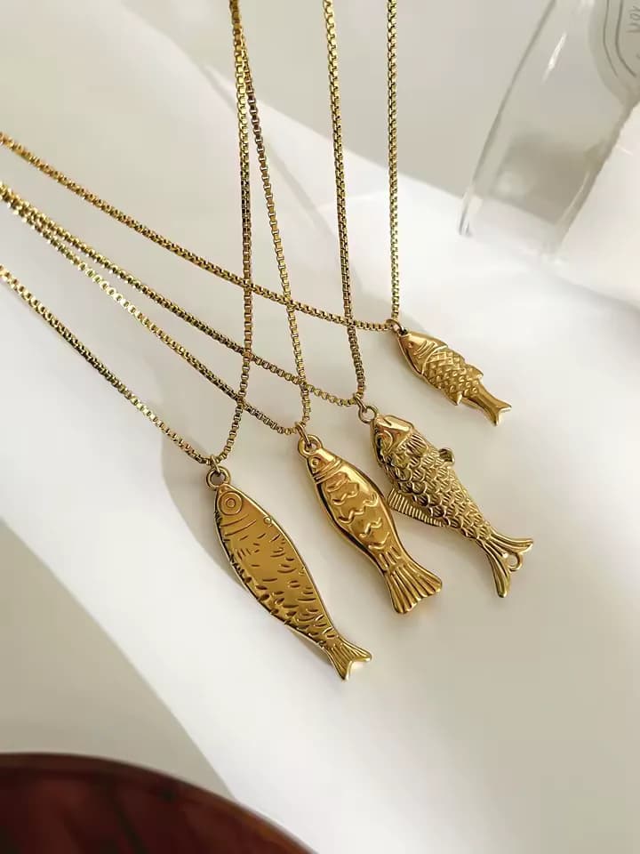 AquaPisces Gold Plated Fish Pendant Necklace