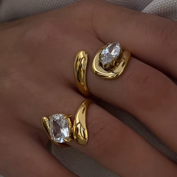 Luna 18K Gold Plated Stainless Steel Teardrop Zircon Statement Ring - Image 2
