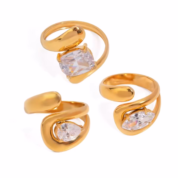 Luna 18K Gold Plated Stainless Steel Teardrop Zircon Statement Ring - Image 5
