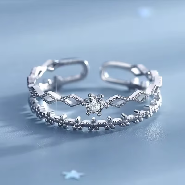 Florence 925 Sterling Silver Lace Flower CZ Adjustable Ring - Image 5