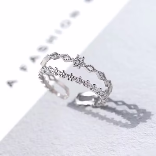 Florence 925 Sterling Silver Lace Flower CZ Adjustable Ring - Image 4