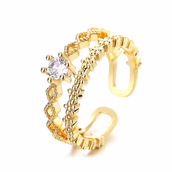 Florence 925 Sterling Silver Lace Flower CZ Adjustable Ring - Image 2