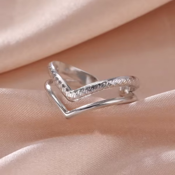 Double-Layer 18K Gold Plated Stainless Steel Open Ring with Crown Motif