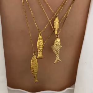 Gold plated fish pendant necklace AquaPisces
