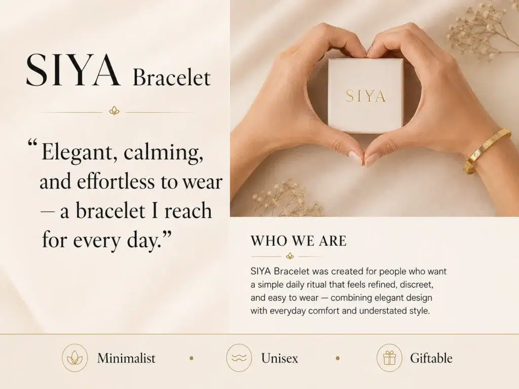 Hypoallergenic 316L surgical grade steel architecture of the Siya Somatic Bracelet with a polished 18K gold finish